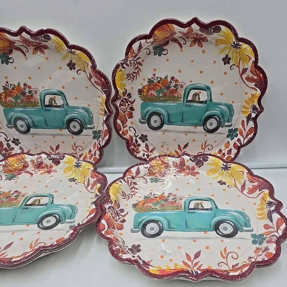 4 PACKS‎ The Pioneer Woman Pumpkin Dog Truck Paper Plate; 32 Ct.; 11.5